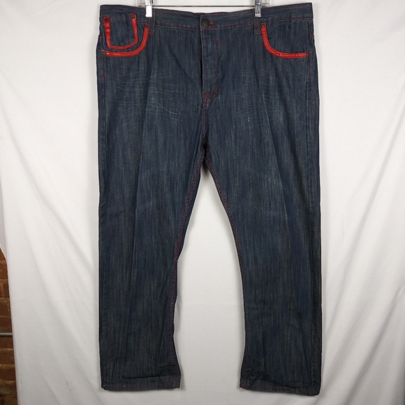 PJ Mark Jeans Men's Size 44 x 30 Relaxed Leather Piping Blue Denim - Picture 2 of 10